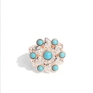 Flower of Life Rose Gold Ring Blue Paparazzi Turquoise and Gold Blossom Ring